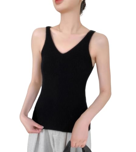 Chaleco 100% cachemira mujer de punto premium con cuello en V