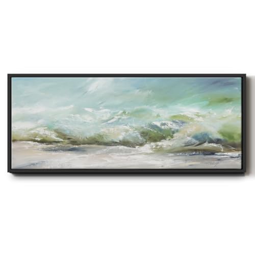 Renditions Gallery Floater Framed Canvas Wall Art For Home Dancing On The Waves Artwork Paintings & Prints for Bedroom Office Lobby Lounge - 12"X30" BLACK Frame GAL034