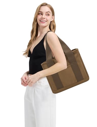 Image of TeeYee 16oz Canvas Tote Bag Casual Multi pockets Handbags Large Capacity Shopping Shoulder Bag with Pocket Bags Work Purses