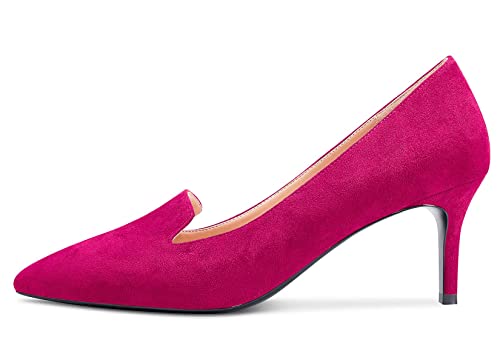 Aachcol Women Stiletto Mid Low Heel Pumps Slip-on Pointed Toe Dress Shoes Office Party Wedding Suede 2.5 Inch2