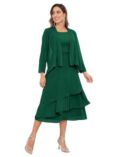 BOLENSYE Women's 2 Pieces Mother of The Bride Dresses for Wedding with Jacket Tea Length Formal Evening Party Gown