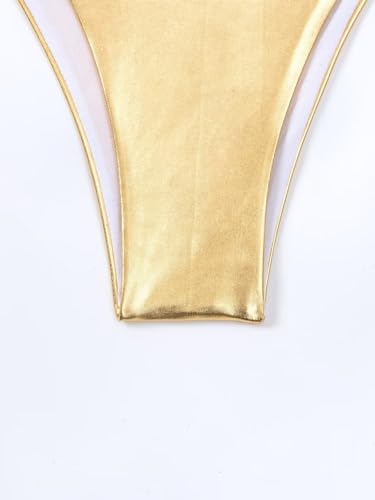 Women's Metallic Shiny Bathing Suit High Waisted Triangle Tie Side Swimsuit Bikini Set4