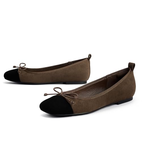 Image of Modatope Womens Flats Ballet Ballerina Flats for Women | Bow Bowknot Square Toe Slip on Flats, Dressy Comfort Ballet Shoes for Work, Driving, School, Travel & Daily Outings