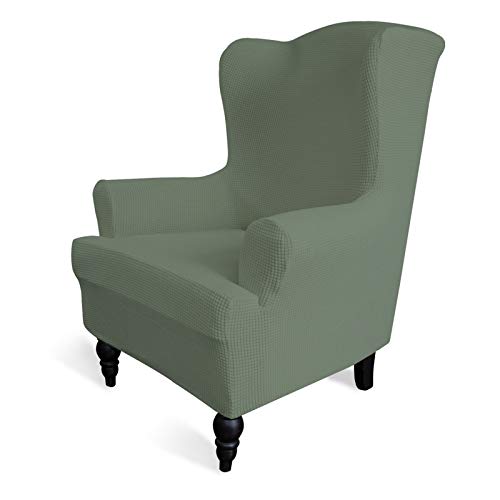 Image of Easy-Going Stretch Wingback Chair Sofa Slipcover 1-Piece Sofa Cover Furniture Protector Couch Soft with Elastic Bottom Spandex Jacquard Fabric Small Checks(Wing Chair,Greyish Green)