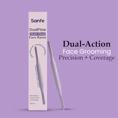 Image of Sanfe DualFlow Multi Head Face Razor for Women - Pack of 1 | Advanced Facial Hair Removal Tool for Face, Eyebrow and Upper Lip | Gentle and Safe | Smooth & Glowing Finish | Easy to Use