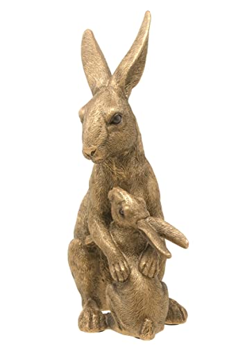 Large Mother & Baby Hare Figurine Approximately 25cm Tall From The Bronze Reflections Range of Ornaments
