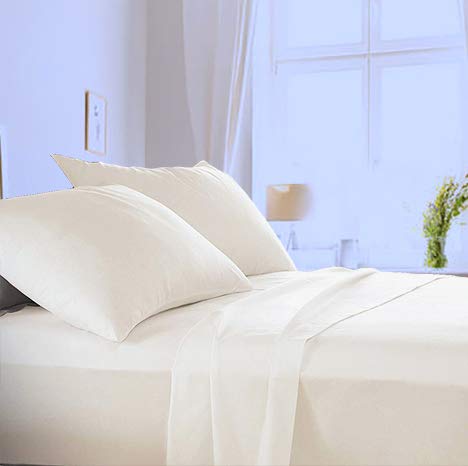 Fabriqué en Italie - Parure de lit de différentes tailles + taies d'oreiller en pur coton de haute qualité, 100 % fabriqué en Italie (drap-housse de 20 cm de hauteur) Angel's (crème, français) Cover