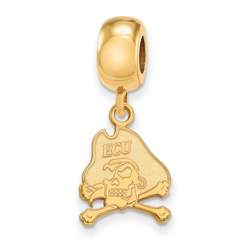 East Carolina University Pirates School Mascot Dangle Charm Bead in Gold Plated Sterling Silver 13 mm x 11 mm