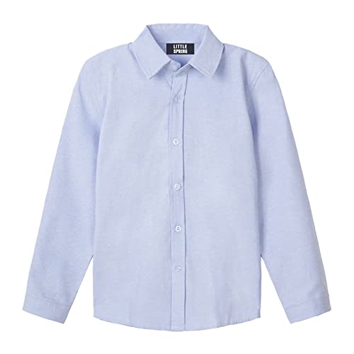 Image of LittleSpring Boys Button Down Long Sleeve Uniform Dress Shirts with Tie