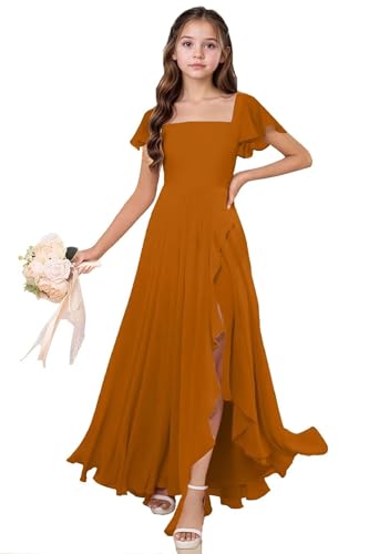 Junior Bridesmaid Dresses Short Sleeves Chiffon Flower Girl Dress for Wedding Long Chiffon Girls Party Dress