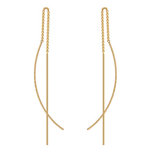 NOKMIT Threader Earrings for Women 14K Gold Tone Long Lightweight Dangle Drop Earrings Dainty Curved Bar Thin Chain Threads Hypoallergenic Jewelry Gifts