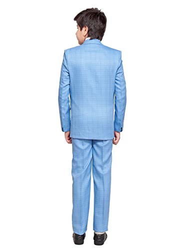 Image of Boys Blue Checked Coat Suit Set with Waistcoat Shirt and Trousers (9095B)