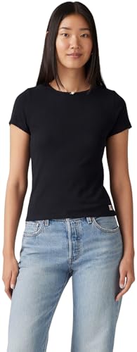 Levi's Mujer Camiseta Dry Goods Pointelle tee de canalé, Slim Fit, Negro (Anthracite Night), XS