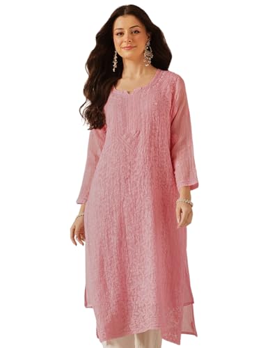 Image of Ada Hand Embroidered Lucknowi Chikankari Kota Kurta for Women A411211