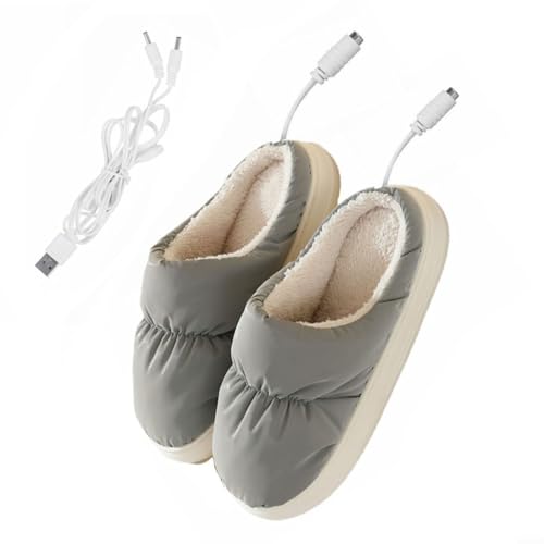 Fauhapyway Pantofole riscaldate USB con fodera in peluche, scarponcino elettrico per piedi a 45-50 °C, controllo della temperatura, ricaricabili, invernali, per interni (grigio)