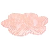 Hoement Small Pink Massage Shower Foot Mat with Suction Cups Non-Slip Silicone Bath Rug for Bathroom Floor