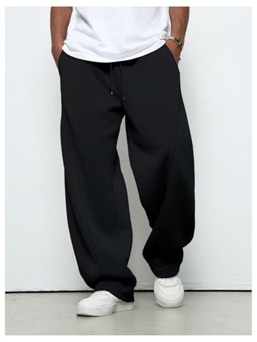 GORGLITTER Men's Wide Leg Sweatpants Baggy Double Waisted Streetwear Track Sweat Pants Joggers Casual Work3