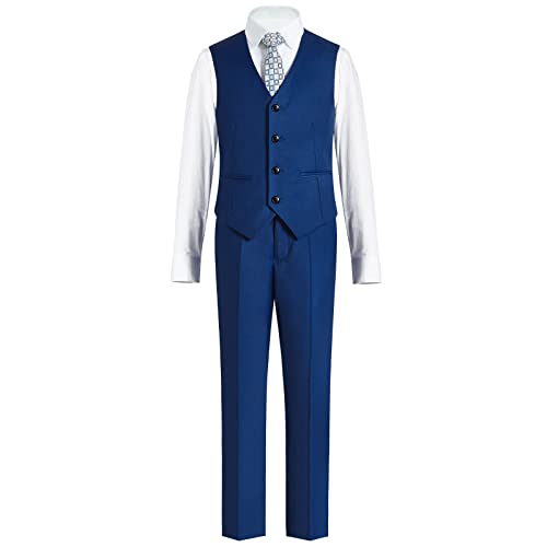 Almighty Magic Boy's Vest Suits 4 Pieces Slim Fit Vest Pants Suit Set Dresswear Ring Bearer Outfit V Collar #TOP6