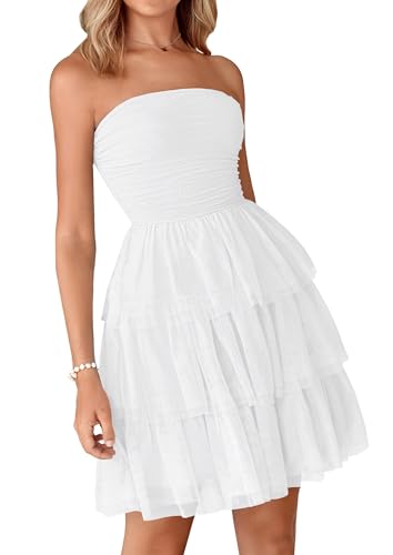 Image of PRETTYGARDEN Womens Tulle Dress Strapless Tube Top Short Dress Summer Ruffle Tiered Party Wedding Guest Dresses