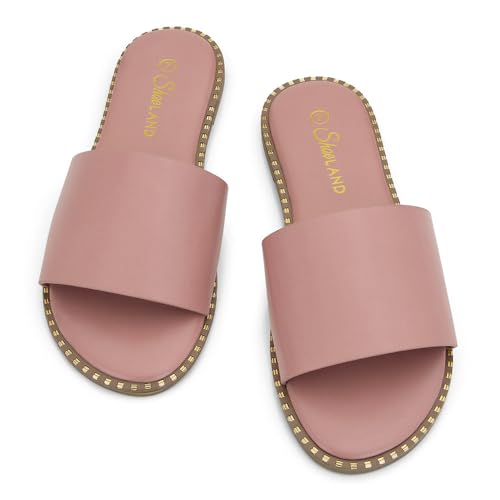 Image of Shoe Land Flat Sandals for Women - Slip-On Slides with Cushioned Footbed | Comfortable Dressy & Casual Open Toe Summer Sandals for Beach, Travel & Everyday Wear