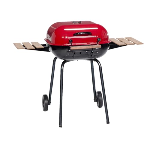 Americana Swinger Charcoal Grill With Two Side Tables, Red
