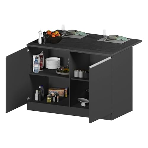 Dmora - Îlot de Cuisine Emmanuel, Armoire Polyvalente, Meuble de kitchenette, Table auxiliaire, 100% Made in Italy, 125x90h90 cm, Anthracite et Ardoise – vue 3