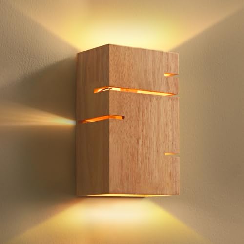 Linkenail Applique Murale Intérieure Bois, Lampe Murale Chambre Vintage E27, Lampe de Chevet Murale Rétro, LED Blanc Chaud 3000K, Applique Murale pour Chambre Salon Café Couloir (Avec Ampoules)