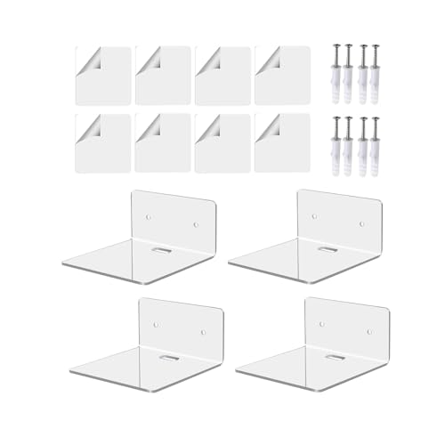 Folpus 4X Wall Mounted Shelves Hanging Rack Board Organizer Display Shelves Small Floating Shelves Acrylic Shelves for Bathroom, Transparent