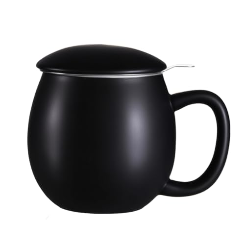 Image of Yundu 12 OZ Matte Black Ceramics Teacup with Infuser and Lid, Mug with Lid for Steeping - Stainless Steel Infuser for Loose Leaf Tea, Home Office Gift for Tea Lovers