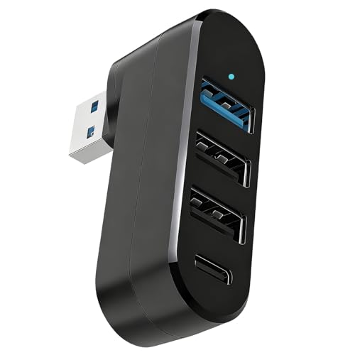 4-Port USB 3.0 Giratorio (2*USB 2.0 Ports+3.0 Port+Type-C Power/Data Port), Hub USB Rotación 90°/180°, para Datos y Energía, para Laptop, Car, and More