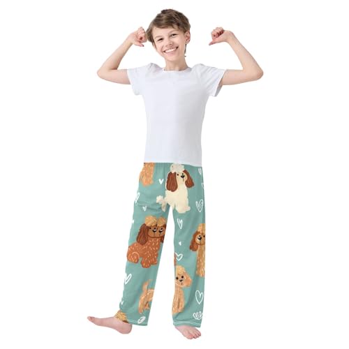Poodle Love Heart Boys Long Pants Soft Trousers Elastic Waist Kids Lounge Bottoms with Pockets S-XL3