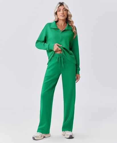 Image of PINSPARK 2 Piece Sets for Women 1 /2 Zip Sweatsuit Loose Fit Sweatshirt Straight Leg Pants 2026 Matching Outfit Fall Tracksuit
