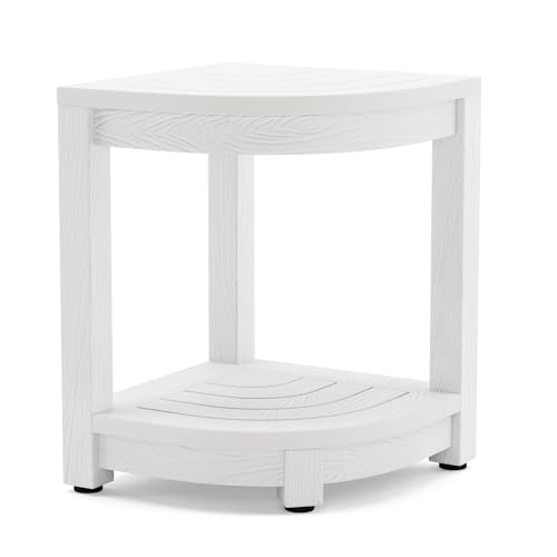 LUE BONA Shower Bench for Inside Shower, White HDPS Corner Shower Stool for Shaving Legs, 17