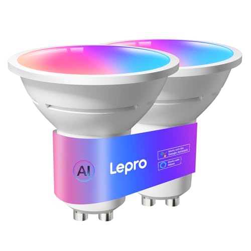 Lepro BG1 AI GU10 Smart Bulb, 400lm Dimmable WiFi Smart GU10 LED Spotlight Bulbs, Music Sync, Works with Alexa & Google, RGB Colour Changing & Tunable White, Personalized AI Lighting Designer, 2-Pack
