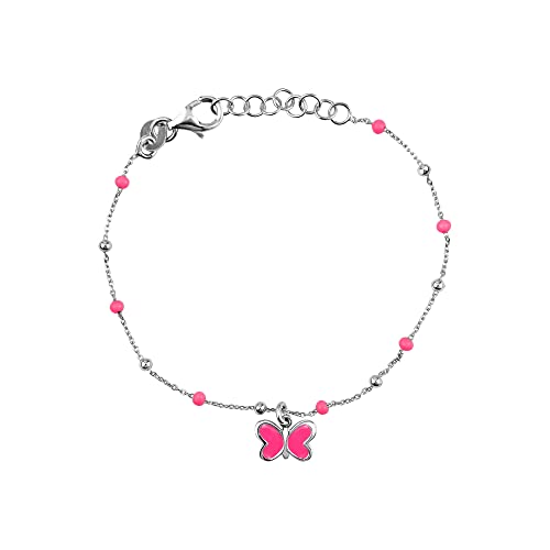 Image of UNICORNJ Sterling Silver Kids Bracelet for Girls Heart Butterfly Charm Enamel Hand Painted | Made in Italy | Bead Chain 6.25 inch