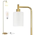 Ziisee Floor Lamps for Living Room - Industrial Standing Lamp with Frosted White Glass Shade, Modern Gold Floor Lamp with LED Bulbs, Farmhouse Floor Lamp for Bedroom, Tall Lamp for Office - Gold