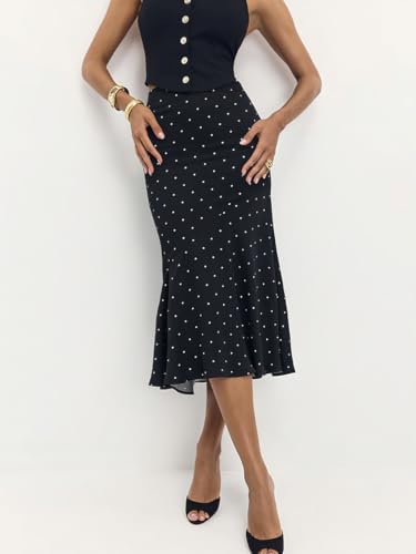 Womens Midi Skirts Y2K Sheer Mesh Polka Dot Skirt Lightweight Flowy Wrap Fishtail Skirt Streetwear4