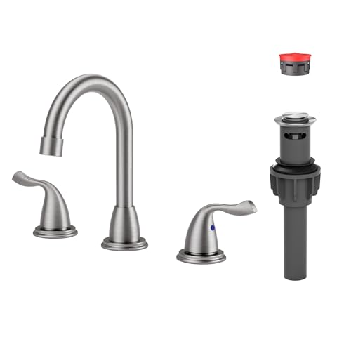 Bathroom Sink Faucet 3 Hole Brushed Nickel, ARCORA 8 Inch Widespread Bathroom Faucet, 2 Handles Bathroom Faucet with Pop Up Drain and cUPC Supply Lines 8" Widespread Brushed Nickel