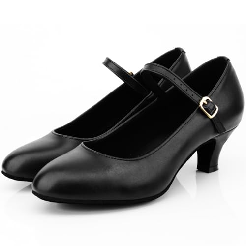 Keemi Black Character Shoes for Women Ballroom Dance Shoes Ankle Strap Dance Heels for Latin Salsa Tango,2.3"2
