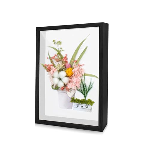 3D Shadow Box, 3D Picture Frame, 12 x 17 cm Deep Frame Display Box Wooden Deep Box Frame for Medal Flower Memorabilia Tickets Crafts(Black)