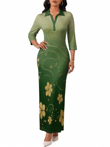 Image of PinkPatty Women's Casual 3 /4 Sleeve Polo V Neck Bodycon Maxi Dress
