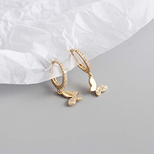 Cute Butterfly Small CZ Cartilage Cuff Hoop Earrings With Tiny Charm Dangle Drop for Women S925 Sterling Silver Dainty Fashion Huggie Hoops Hypoallergenic Fashion Elegant Jewelry Gifts for Daughter Sister Bff3
