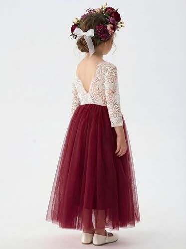 Image of 2Bunnies Girl Peony Lace Back A-Line Straight Tutu Tulle Party Flower Girl Dress