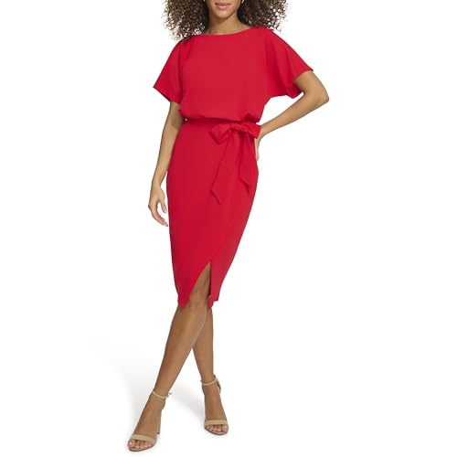 Image of Kensie Womens Short Sleeve Tie Waist Midi Dress