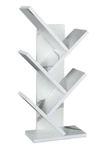 Image of SBF Furniture Tree Bookshelf Floor Standing Bookcase Free Standing Multipurpose Storage Rack for Books Magazines Organizer Showcase DIY (5 Tier - White, 5 Tier)