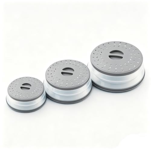 Image of Collapsible Microwave Splatter Cover(gray, Set of 3) | Microwave Plate Cover With Steam Vent,BPA-Free Silicone & Plastic