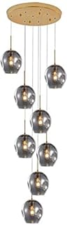 Lustre de escada, luminária pendente de sala de estar com bola de vidro moderna, luminária de teto de villa com 8 luzes, apartamento duplex, lustre de escadas em espiral - cinza fu  