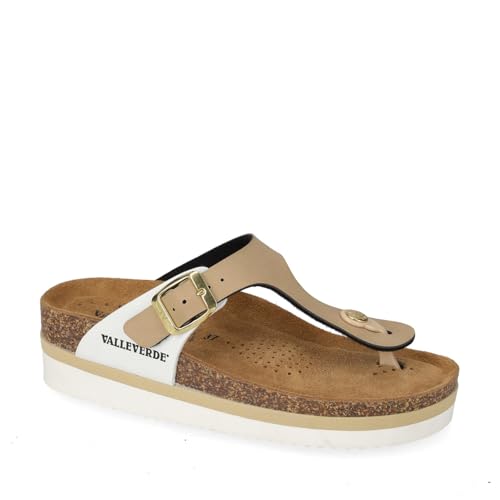 Tongs en cuir Valleverde VG230F beige pailleté avec semelle bio pour femme 37