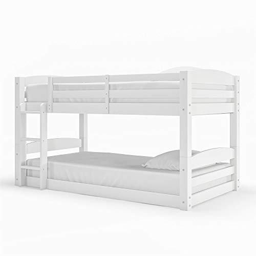 Dorel Living Phoenix Solid Wood Twin over Twin Floor Bunk Beds with Ladder and Guard Rail, White