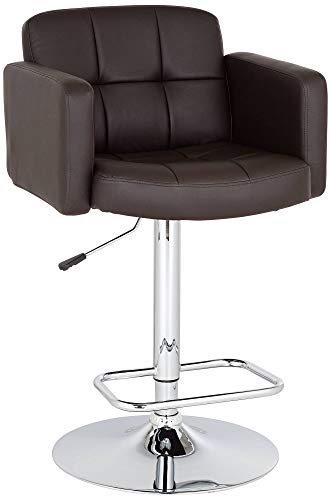 Studio 55D Trek Chrome Butaco Giratorio Ajustable 32 3/4" Alto con Cojín Tapizado en Cuero Sintético Espresso Marrón y Respaldo para Cocina o Isla miniatura 1